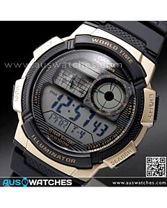 Casio Black Gold Digital World Time 100M Digital Watch AE-1000W-1A3, AE1000W