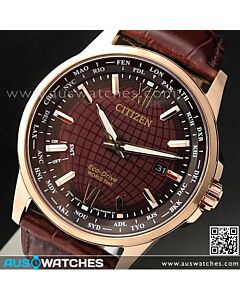 Citizen Eco-Drive World Time Sapphire Leather Strap Watch BX1009-10X