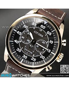 Citizen Eco-Drive Aviator Chronograph 100m Leather Strap Watch CA4213-00E