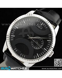 D&G Twin Tip Black Leather Strap Mens Watch DW0696