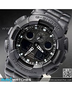 Casio G-Shock Black Leather Texture Analog Digital Watch GA-100BT-1A, GA100BT