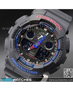 Casio G-Shock Black Leather Texture Analog Digital Watch GA-100BT-1A, GA100BT