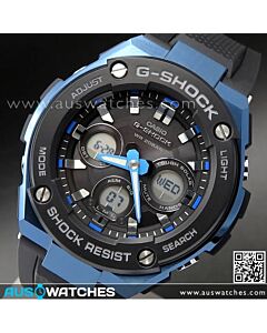 Casio G-Shock Analog Digital Solar Resin Band Black Blue Sport Watch GST-S300G-1A2, GSTS300G