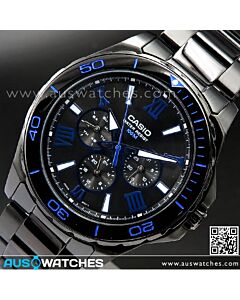 Casio Black Ion Plated Screw Lock Crown Watch MTD-1075BK-1A2V, MTD1075BK