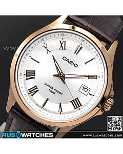 Casio Rose Gold Leather Strap Quartz Mens Watch MTP-1383RL-7AV, MTP1383RL