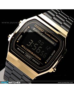 Casio Vintage Black and Gold Metal Digital Watch A168WEGB-1B