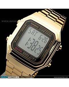 Casio Vintage Gold Tone Stainless Steel Alarm Stopwatch Digital Watch A178WGA-1A