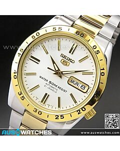 Seiko 5 Two Tone White Face Day Date Mens Watch SNKE04K1, SNKE04