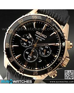 Seiko Solar Black Dial Rose Gold Chronograph Mens Watch SSC448P1
