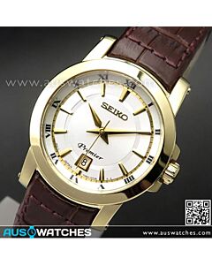 Seiko Premier Sapphire Gold Tone Leather Strap Ladies Watch SXDF48P1, SXDF48