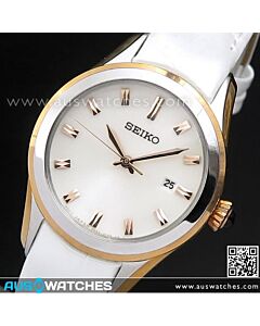Seiko Rose Gold White Leather Strap ladies watch SXDF70P1
