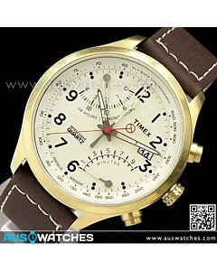 Timex Intelligent Quartz Fly-Back Chronograph Gold Brown Watch T2P510