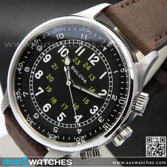 Bulova Automatic 21 Jewel A-15 Pilot Military Leather Sapphire Watch 96A245 