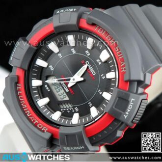 Casio Solar World time 5 Alarms Gray Red Sport Watch AD-S800WH-4AV, ADS800WH