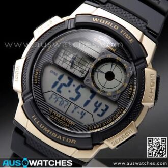 Casio Black Gold Digital World Time 100M Digital Watch AE-1000W-1A3, AE1000W