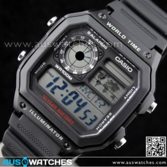 Casio AE-1200WHL-5A Digital World Time Watch - Men's Retro Brown Leather Band