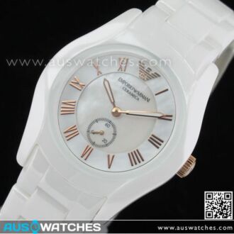 Emporio Armani Chronograph White Ladies Ceramic Watch AR1418