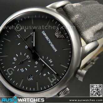 Emporio Armani Black Dial Canvas Camouflage Strap Men Watch AR1817