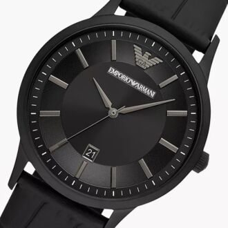 Emporio Armani Black Out Leather Quartz Watch and Bracelet Gift Set AR80057
