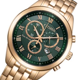 Citizen Eco-Drive Chronograph Crystal Green Gold Men's Watch AT2603-59X