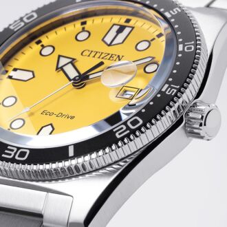 Citizen Eco-Drive Yellow Dial 100M Mens Watch AW1760-81Z