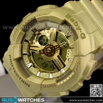 Casio Baby-G Analog Digital 100M Ladies Gold Sport Watch BA-111-9A, BA111