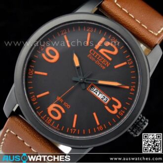 Citizen Eco-Drive Military Brown Leather Strap Mens Watch BM8475-26E