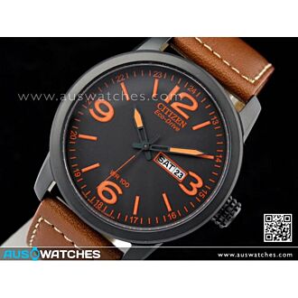 Citizen Eco-Drive Military Brown Leather Strap Mens Watch BM8475-26E