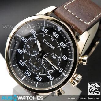 Citizen Eco-Drive Aviator Chronograph 100m Leather Strap Watch CA4213-00E