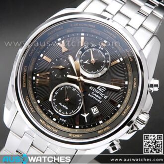 Casio Edifice World Time Sapphire Alarm Mens Watch EFB-301JD-1A, EFB301JD Made in Japan