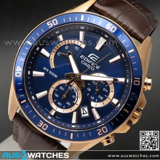 Casio Edifice Rose Gold Genuine Leather Band Mens Watches EFR-552GL-2AV, EFR552GL