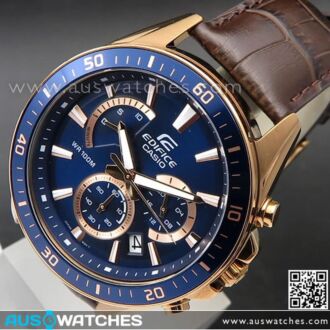 Casio Edifice Rose Gold Genuine Leather Band Mens Watches EFR-552GL-2AV, EFR552GL