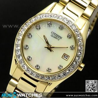 Citizen Gold Plated Mother of Pearl Ladies Dress Watch EU2682-57D