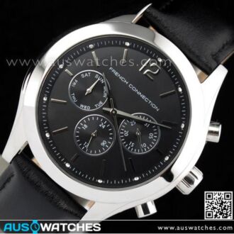 French Connection Chronograph Black Leather Strap Unisex Watch FC1144B