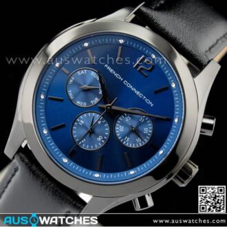 French Connection Chronograph Blue Dial Leather Strap Unisex Watch FC1144BB