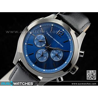 French Connection Chronograph Blue Dial Leather Strap Unisex Watch FC1144BB