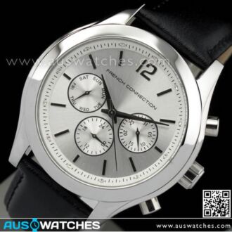 French Connection Chronograph Silver Leather Strap Unisex Watch FC1144S