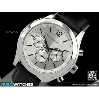 French Connection Chronograph Silver Leather Strap Unisex Watch FC1144S