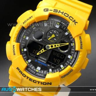 Casio G-Shock Velocity Indicator Alarm Watch GA-100A-9A, Yellow