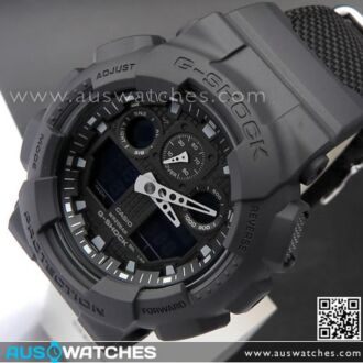 Casio G-Shock Military Black Cloth Band Sport Watch GA-100BBN-1A, GA100BBN