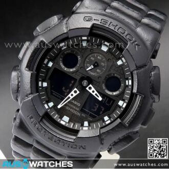 Casio G-Shock Black Leather Texture Analog Digital Watch GA-100BT-1A, GA100BT