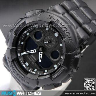 Casio G-Shock Black Leather Texture Analog Digital Watch GA-100BT-1A, GA100BT