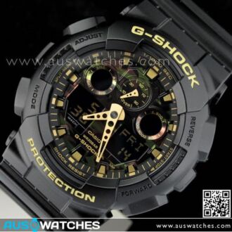 Casio G-Shock Camouflage Black Gold Analog Digital Display Watch GA-100CF-1A9, GA110BC