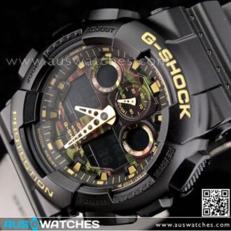 Casio G-Shock Camouflage Black Gold Analog Digital Display Watch GA-100CF-1A9, GA110BC