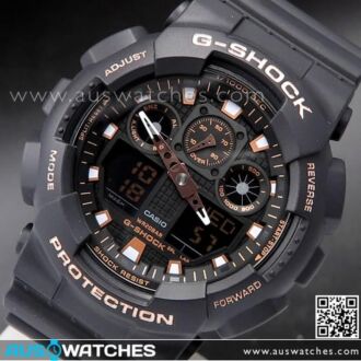 Casio G-Shock Black and Rose Gold Analog Digital Watch GA-100GBX-1A4, GA-100GBX