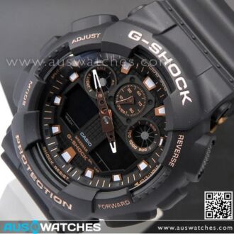 Casio G-Shock Black and Rose Gold Analog Digital Watch GA-100GBX-1A4, GA-100GBX