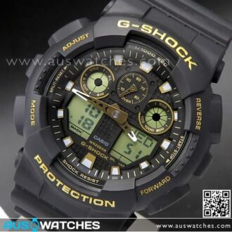 Casio G-Shock Black and Gold Analog Digital Watch GA-100GBX-1A9, GA-100GBX