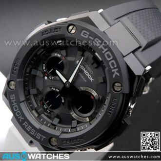 Casio G-Shock Analog Digital Solar Resin Band All Black Watch GST-S100G-1B, GSTS100G
