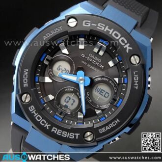 Casio G-Shock Analog Digital Solar Resin Band Black Blue Sport Watch GST-S300G-1A2, GSTS300G