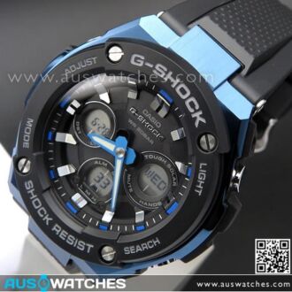 Casio G-Shock Analog Digital Solar Resin Band Black Blue Sport Watch GST-S300G-1A2, GSTS300G